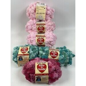 Red Heart Yarn Pomp-a-Doodle 100% Polyester 54y 100g 3.5oz- Lot Of 6 Pink Green